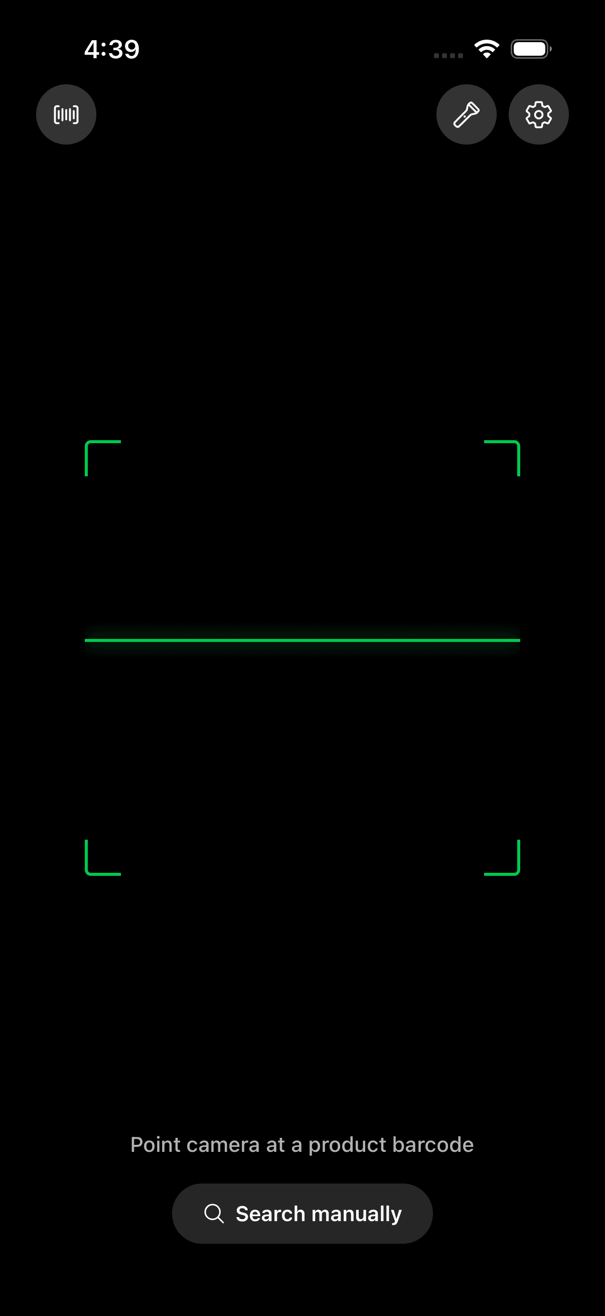 Barcode scanner pointed at a product